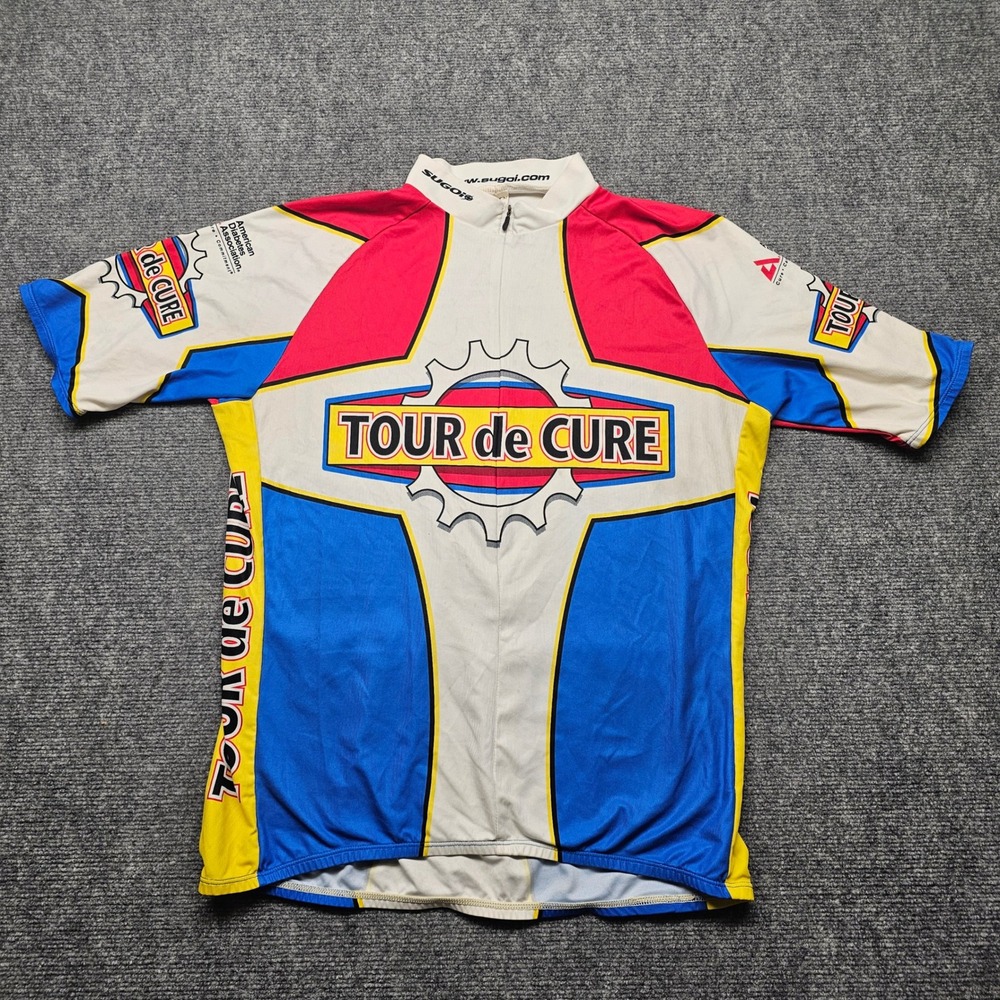 Sugoi Tour de Cure Cycling Jersey Mens XL Blue Red American Diabetes Association